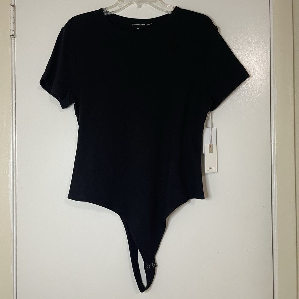 NEW! Good American Crew neck ribbed t-shirt bodysuit in black size 3XL